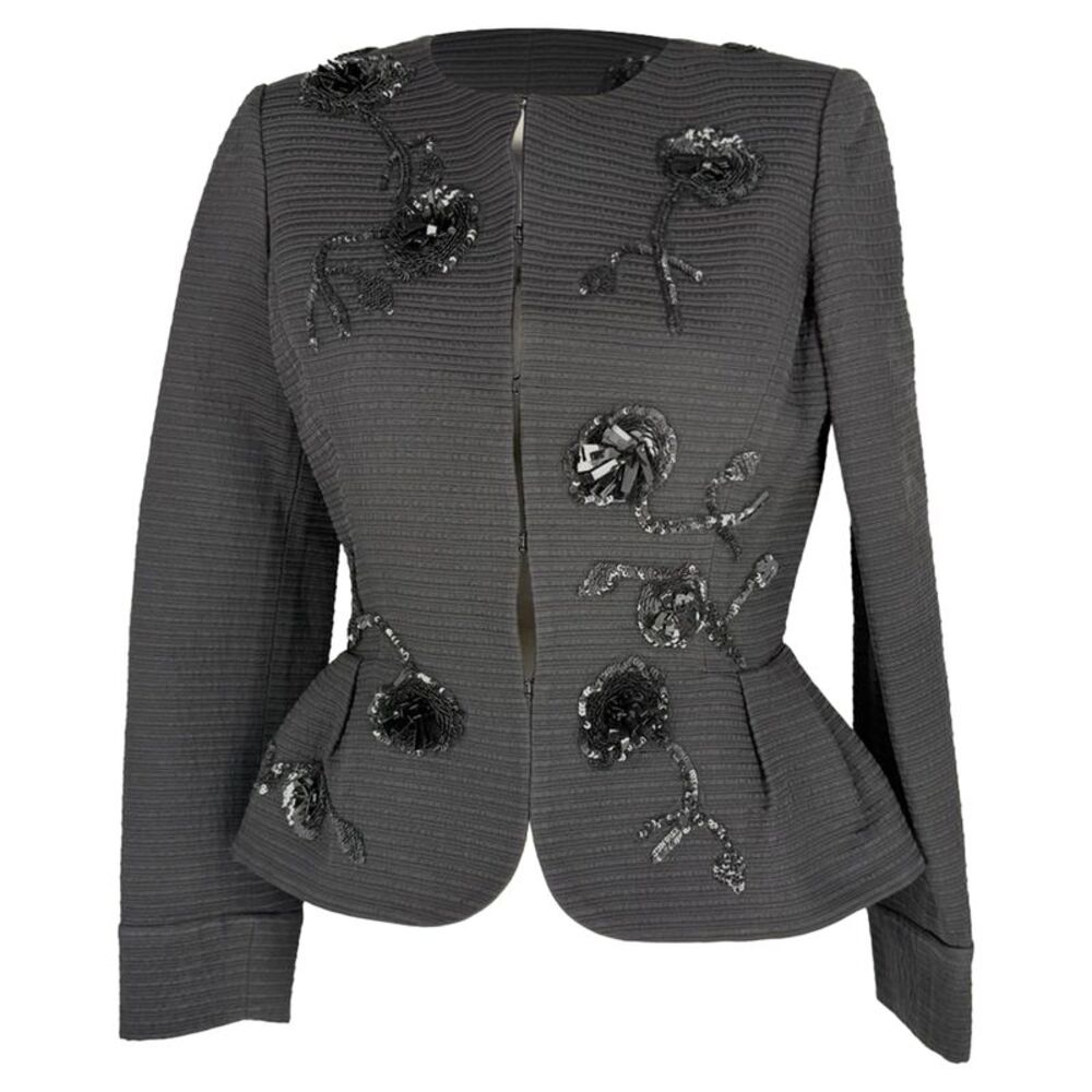 Oscar De La Renta Embellished Evening Jacket in Grey Acetate